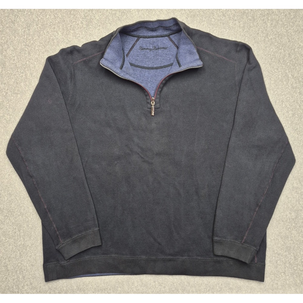 Tommy Bahama Mens XL Quarter Zip Pullover Sweater Charcoal Gray Long Sleeve